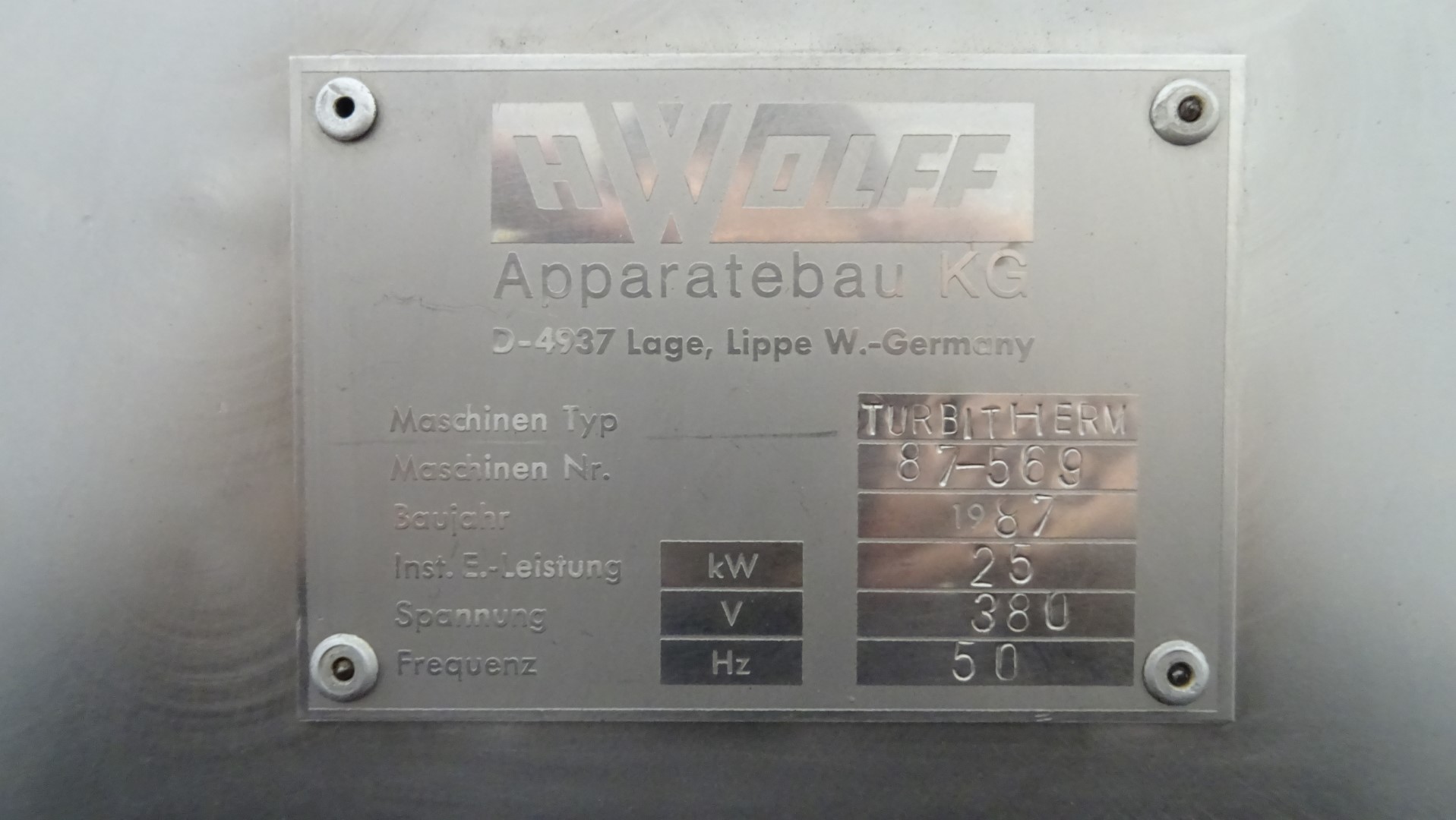 Used Universal Machine H. Wolff Apparatebau KG Turbitherm WUM-130