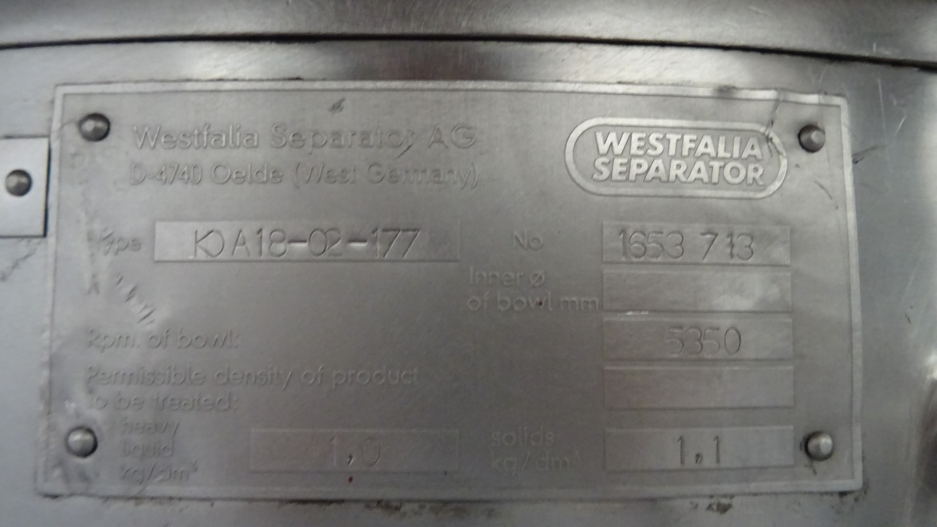 Used Quark Separator GEA Westfalia KDA 18-02-177