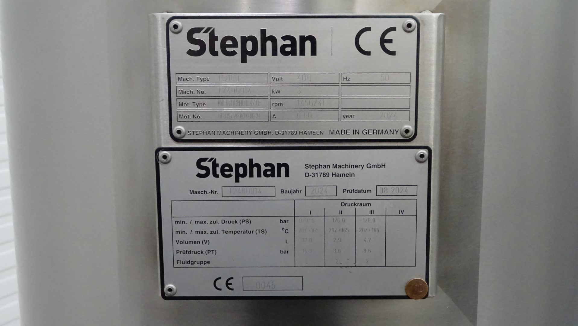Used Scraped Surface Heat Exchanger (SSHE) - Stephan Terlotherm TD100