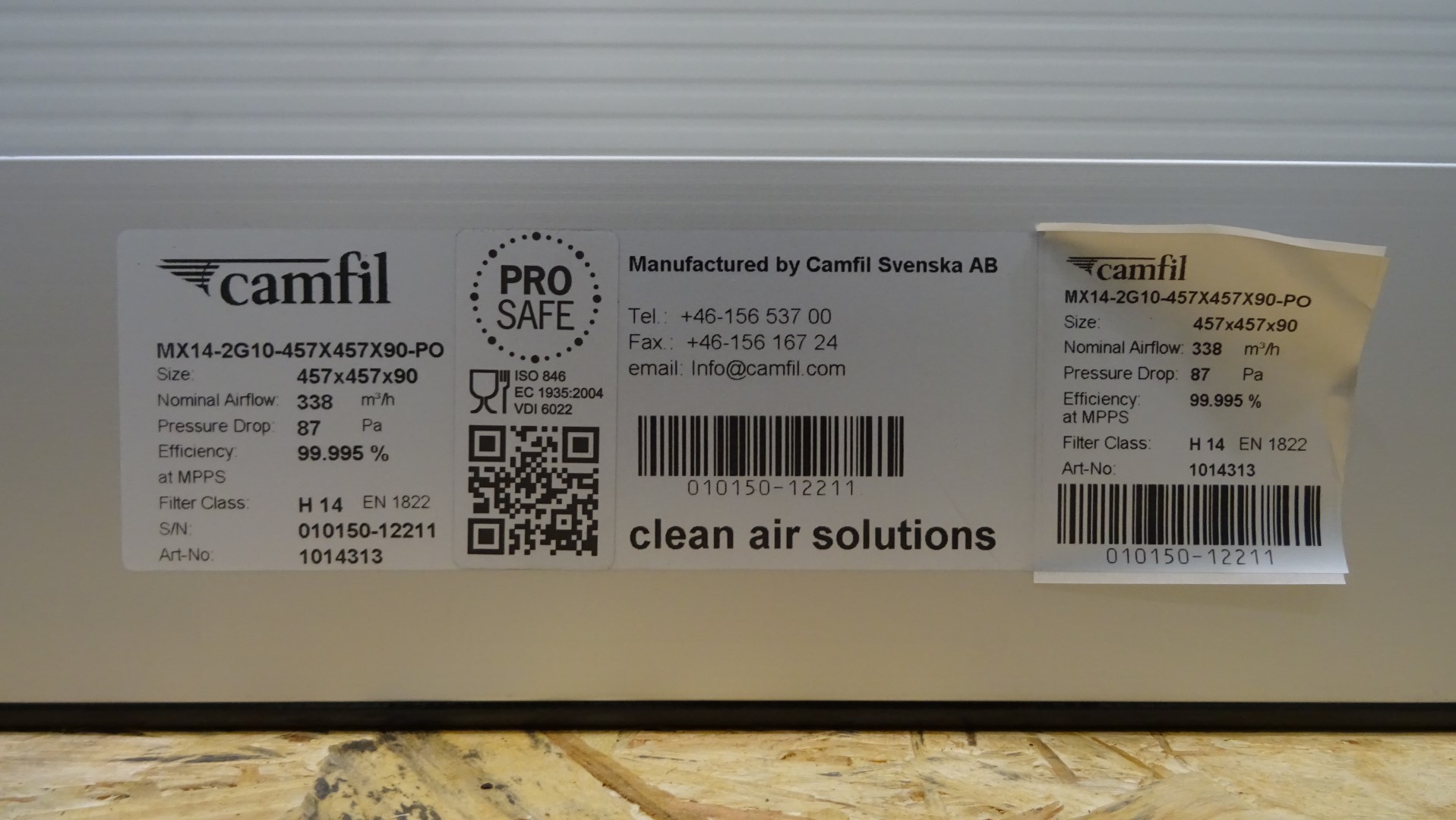 Used Unused Air Filter Element for a Tetra Top machine - Camfil Filter MX14-2G10-457x457x90-PO