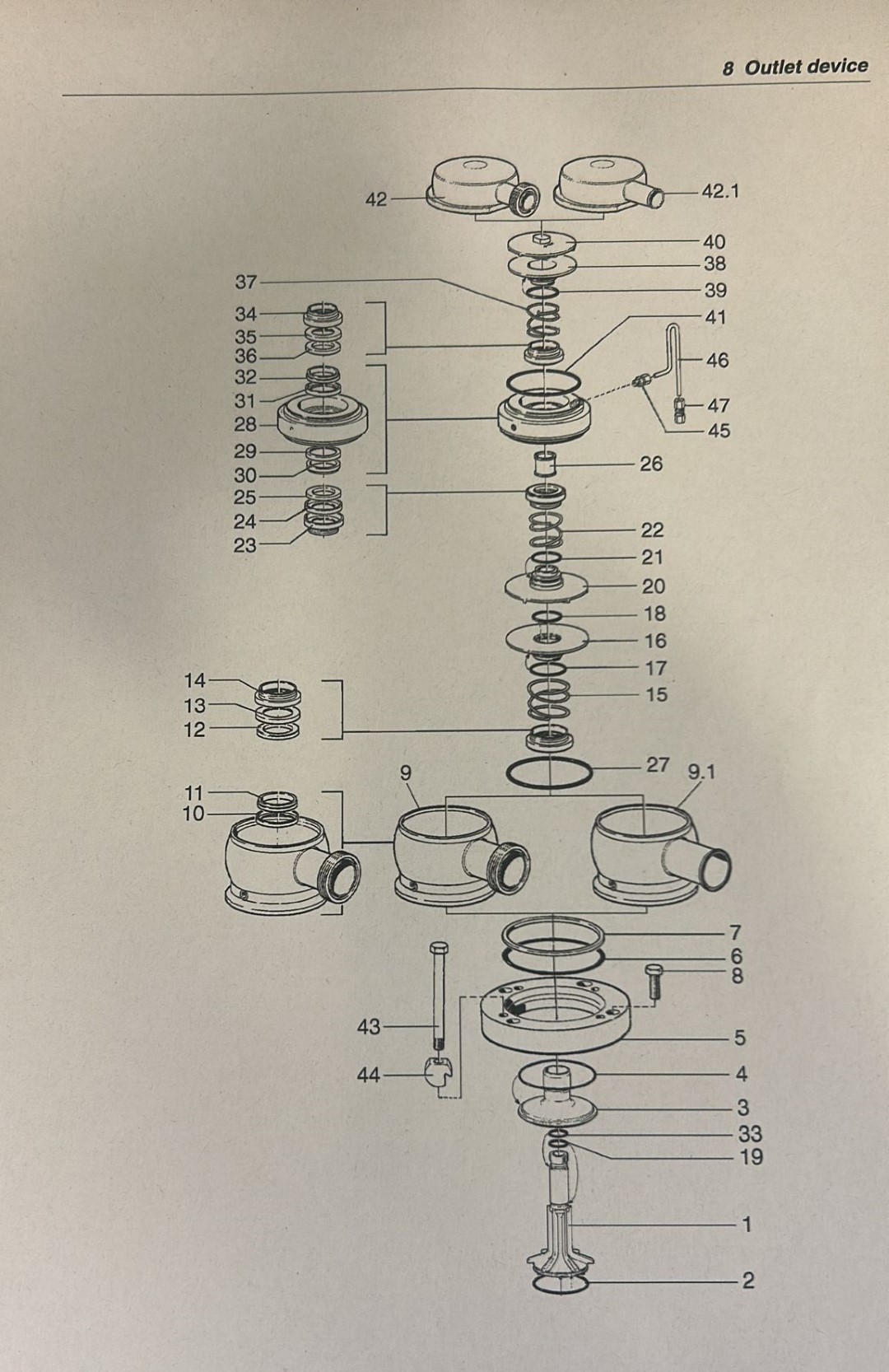 Used Unused Complete Outlet Triclamp including Outlet Pipe + Sleeves + Impellors Tetra Pak BM618 / BM714 Bactofuge