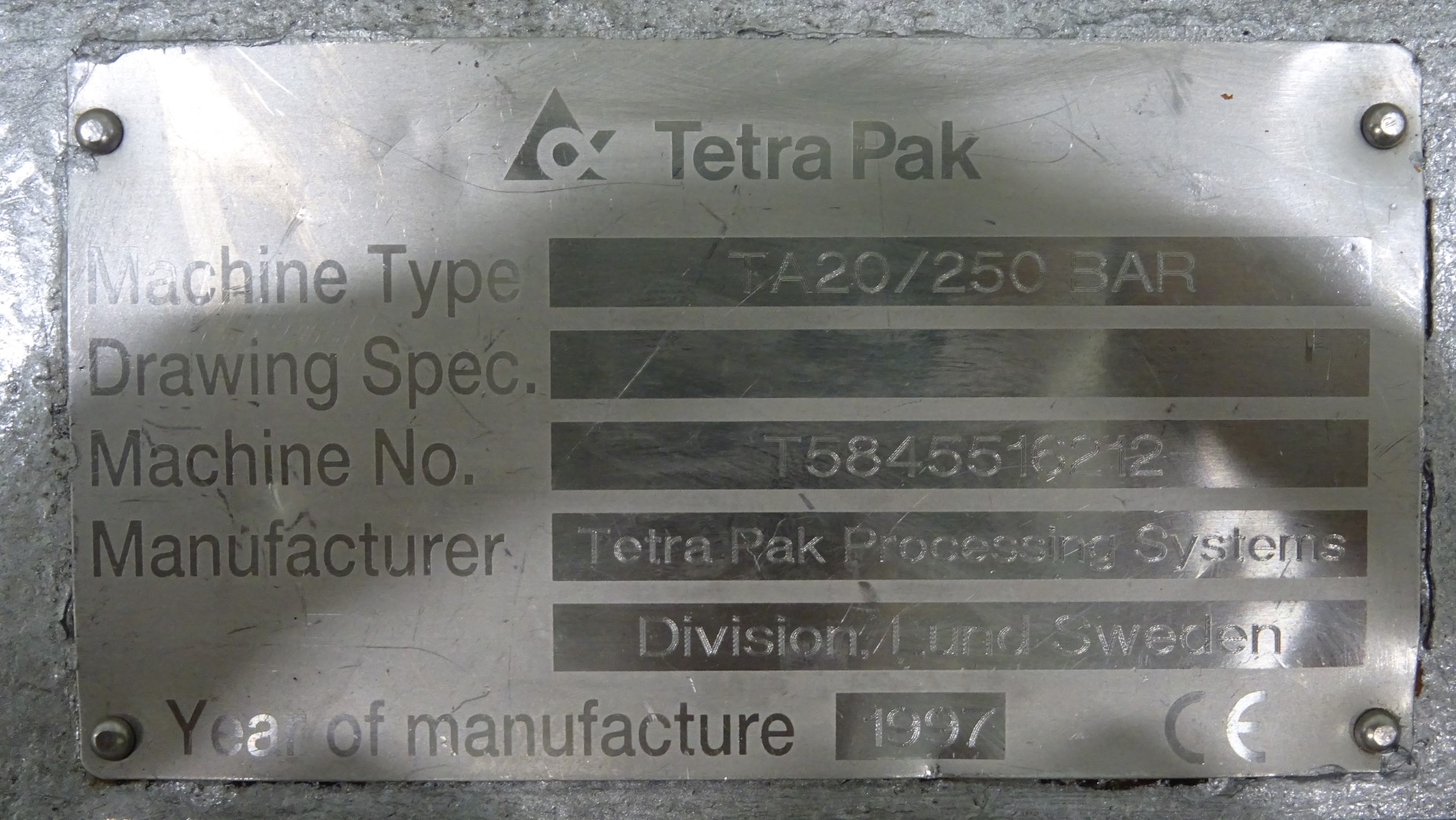 Used High Pressure Homogeniser Tetra Pak TA20/250BAR