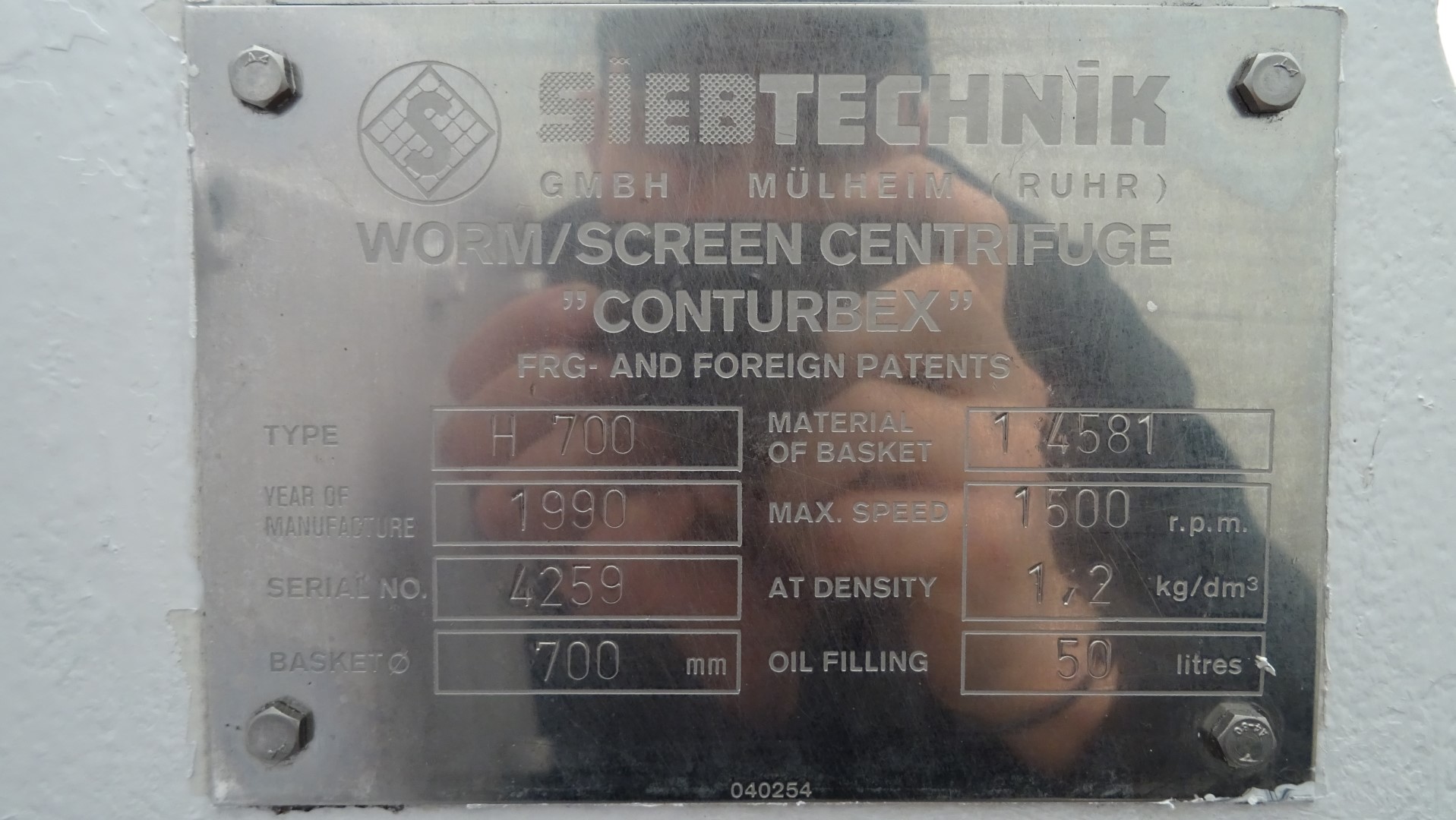 Used Worm Screen Centrifuge - Siebtechnik / Tema Conturbex H-700