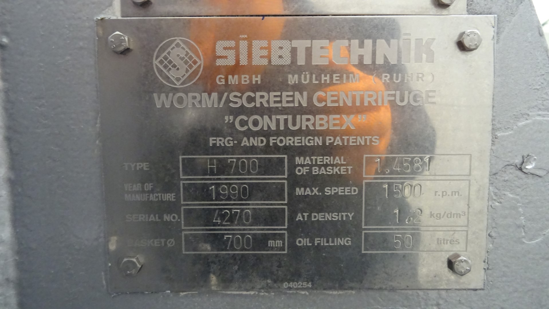 Used Worm Screen Centrifuge - Siebtechnik / Tema Conturbex H-700