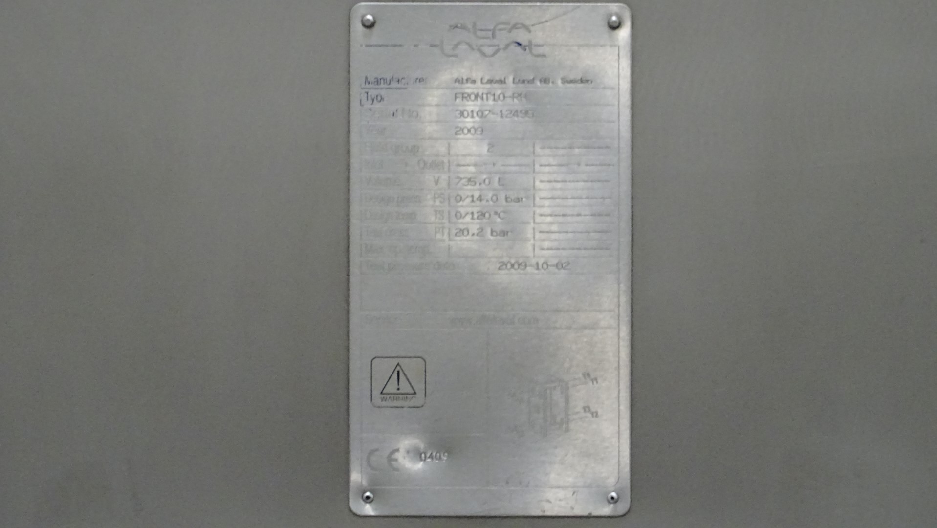 Used Milk Pasteuriser / Plate Heat Exchanger / PHE Alfa Laval Front 10-RH