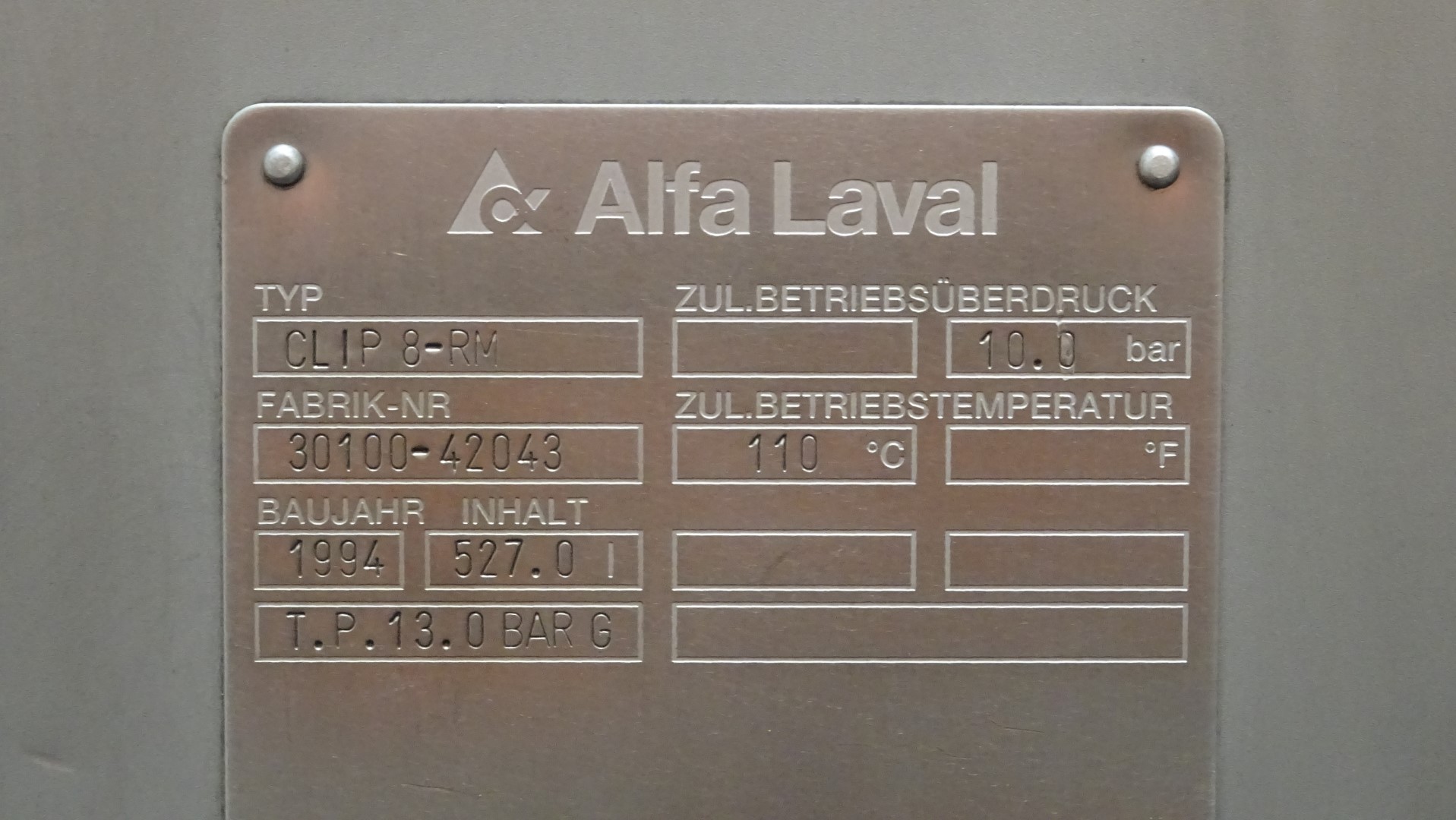 Used Milk Pasteuriser / Plate Heat Exchanger / PHE Alfa Laval Clip 8-RM