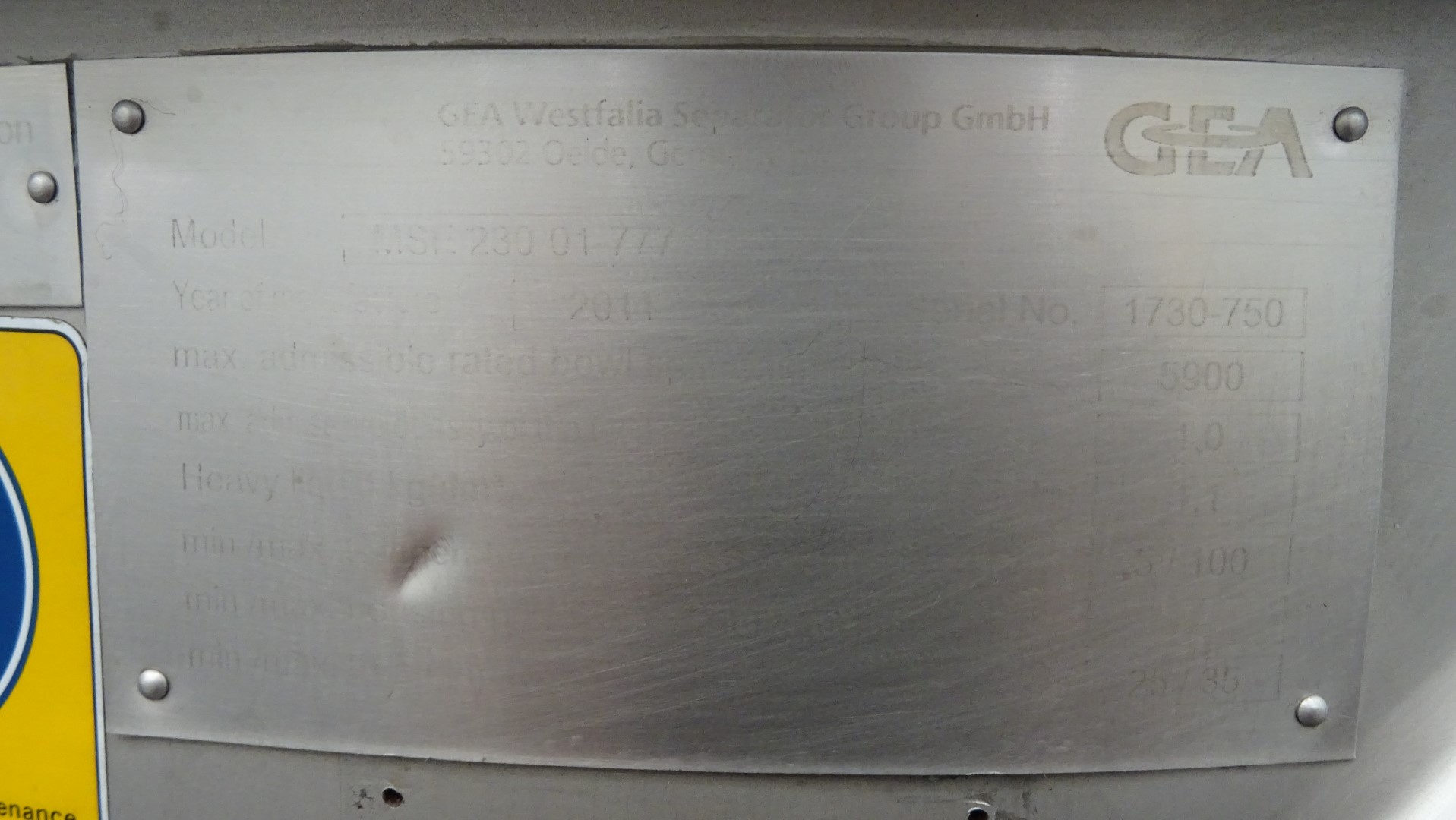 Used Whey Cream Separator - GEA Westfalia MSE 230-01-777