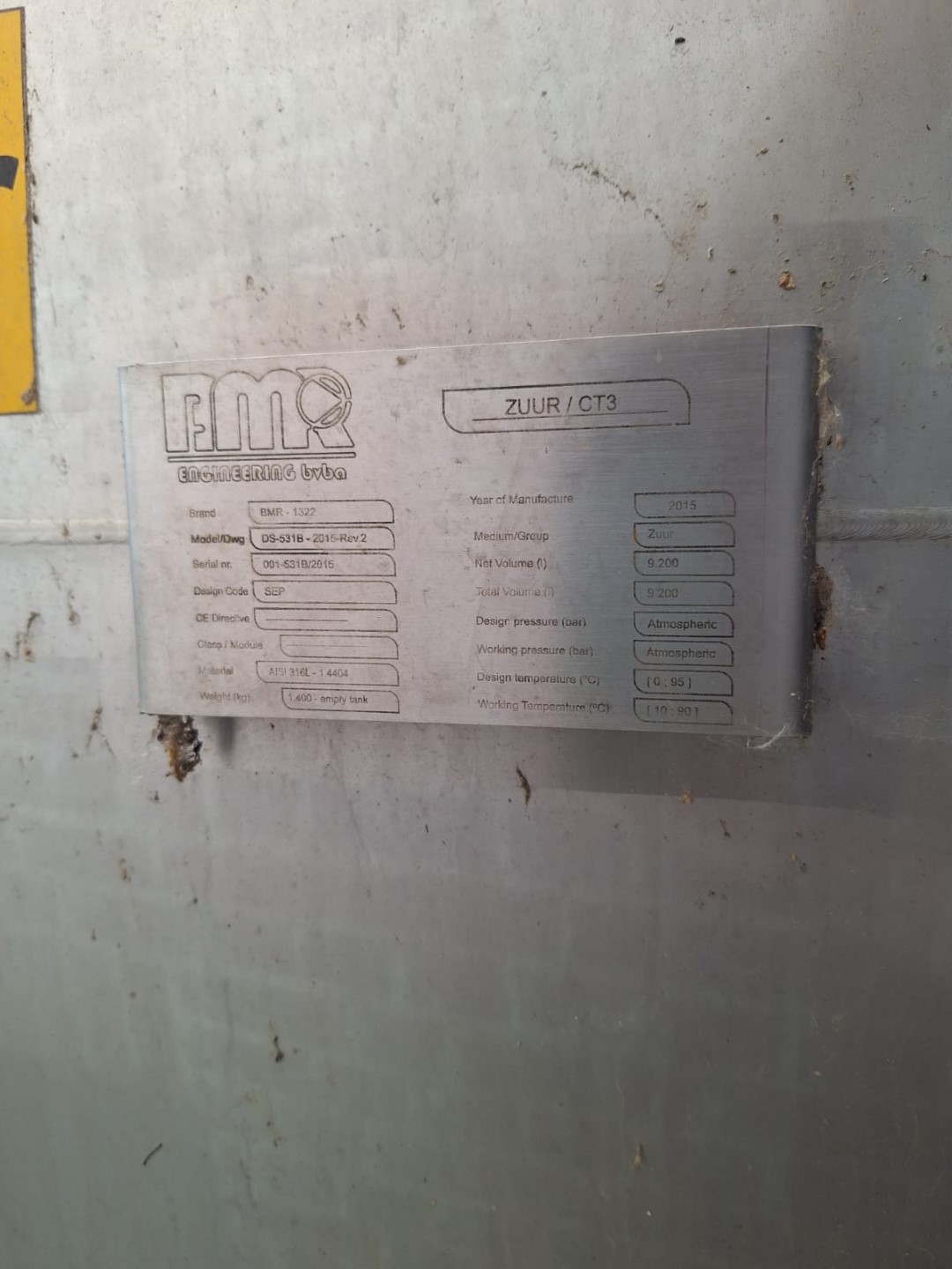 Used 5x CIP Tanks 9.200 ltr each - BMR Engineering