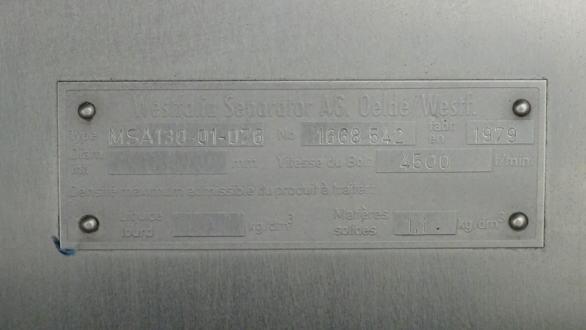 Used Cream Separator GEA Westfalia MSA 130-01-076