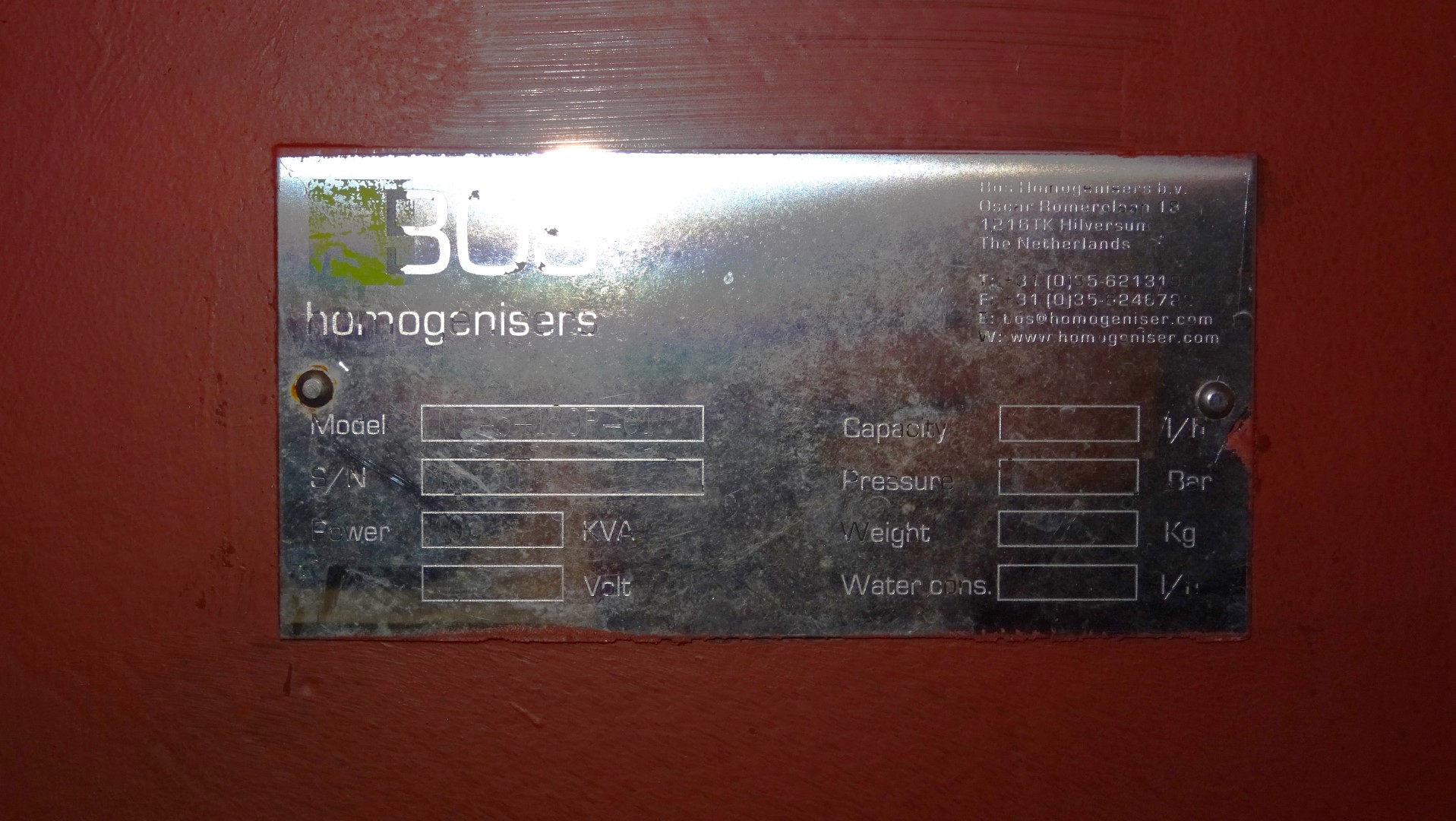 Used High Pressure Homogeniser BOS Homogenisers MC 45-150P-01
