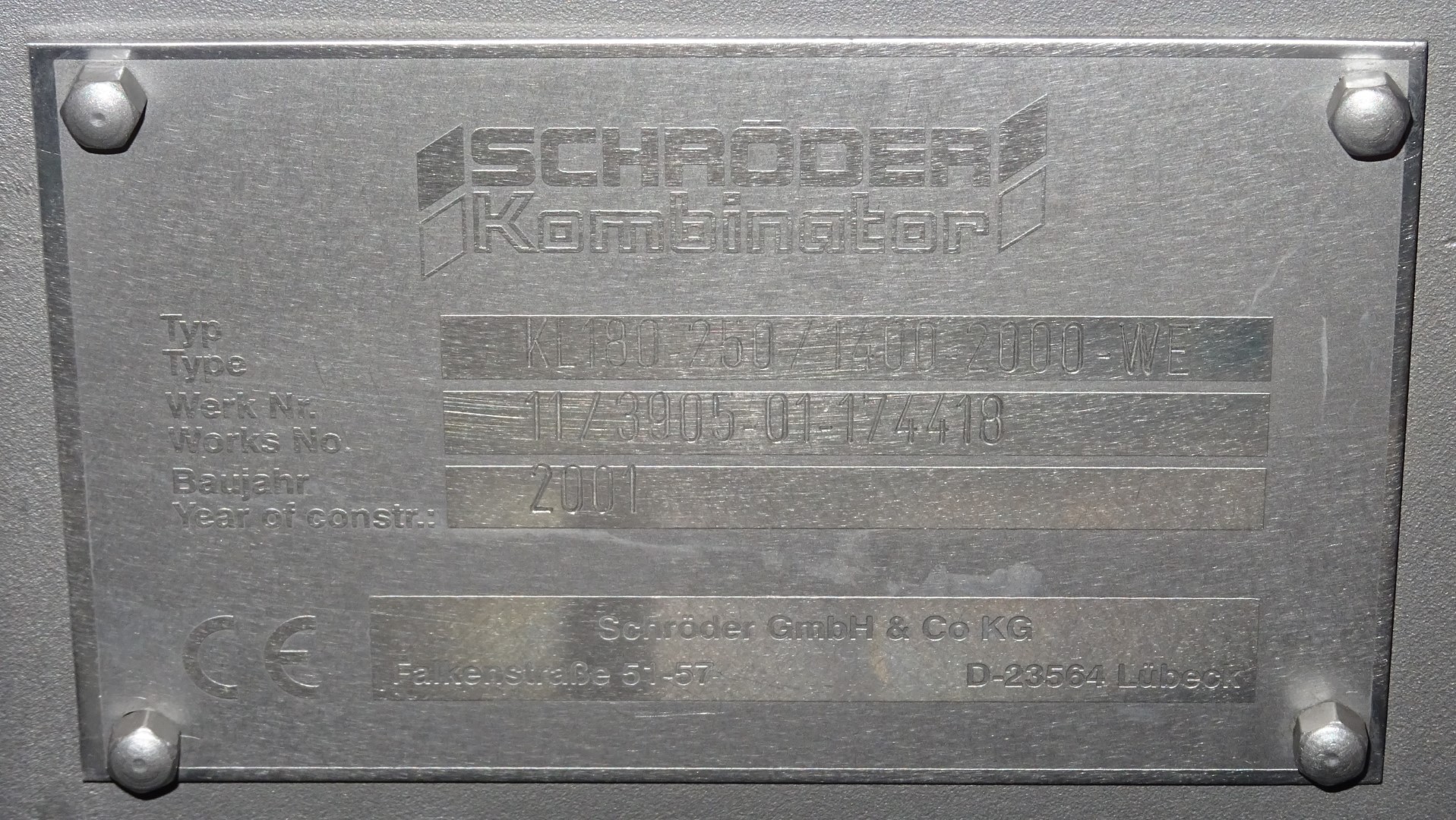 Used Scraped Surface Heat Exchanger (SSHE) - Schröder Kombinator KL180-250/1400-2000-WE
