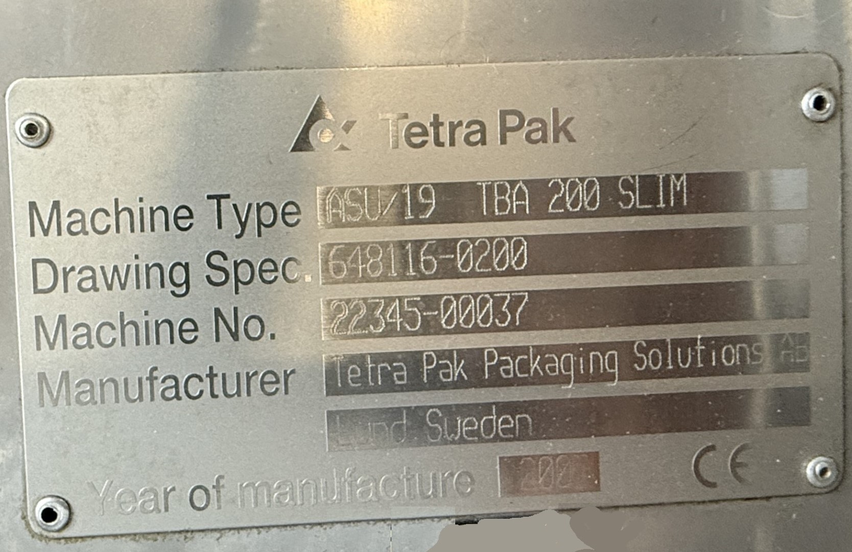 Used Aseptic Carton Filling Line: Tetra Pak TBA/19 - 30 V - 200 ml Slim + Easy Ride + TSA 21 + CBP 70