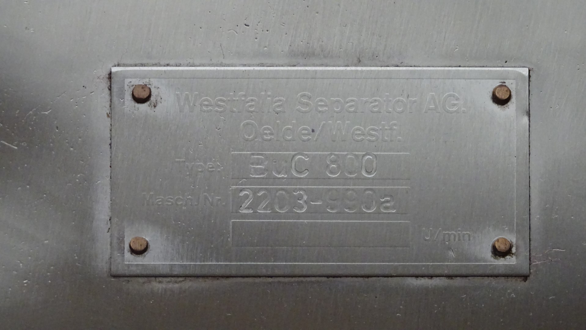 Used Continuous Butter Making Machine (CBM) Westfalia Separator AG BuC 800