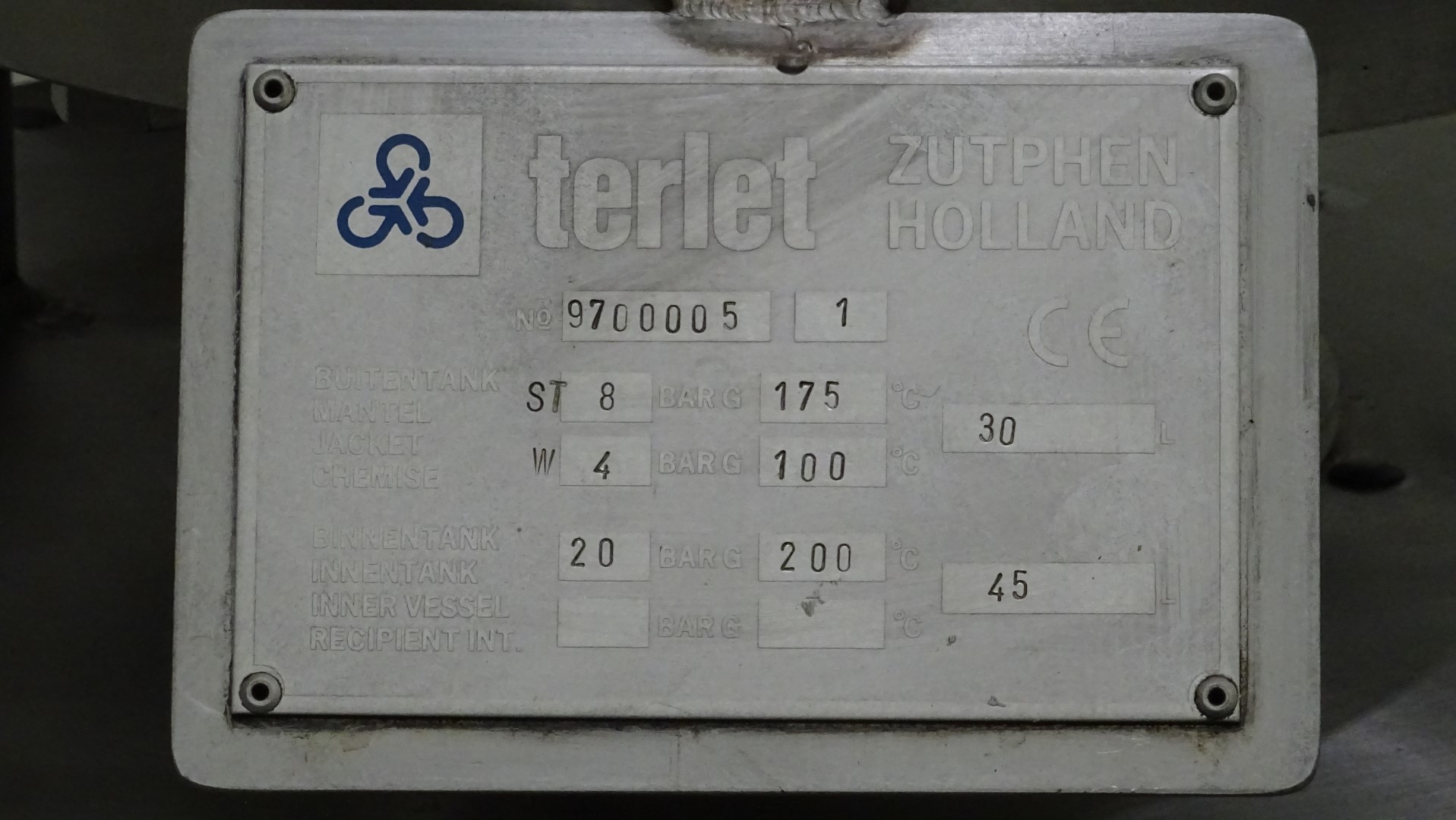 Used Scraped Surface Heat Exchanger (SSHE) - Terlet Terlotherm Special High Pressure Model