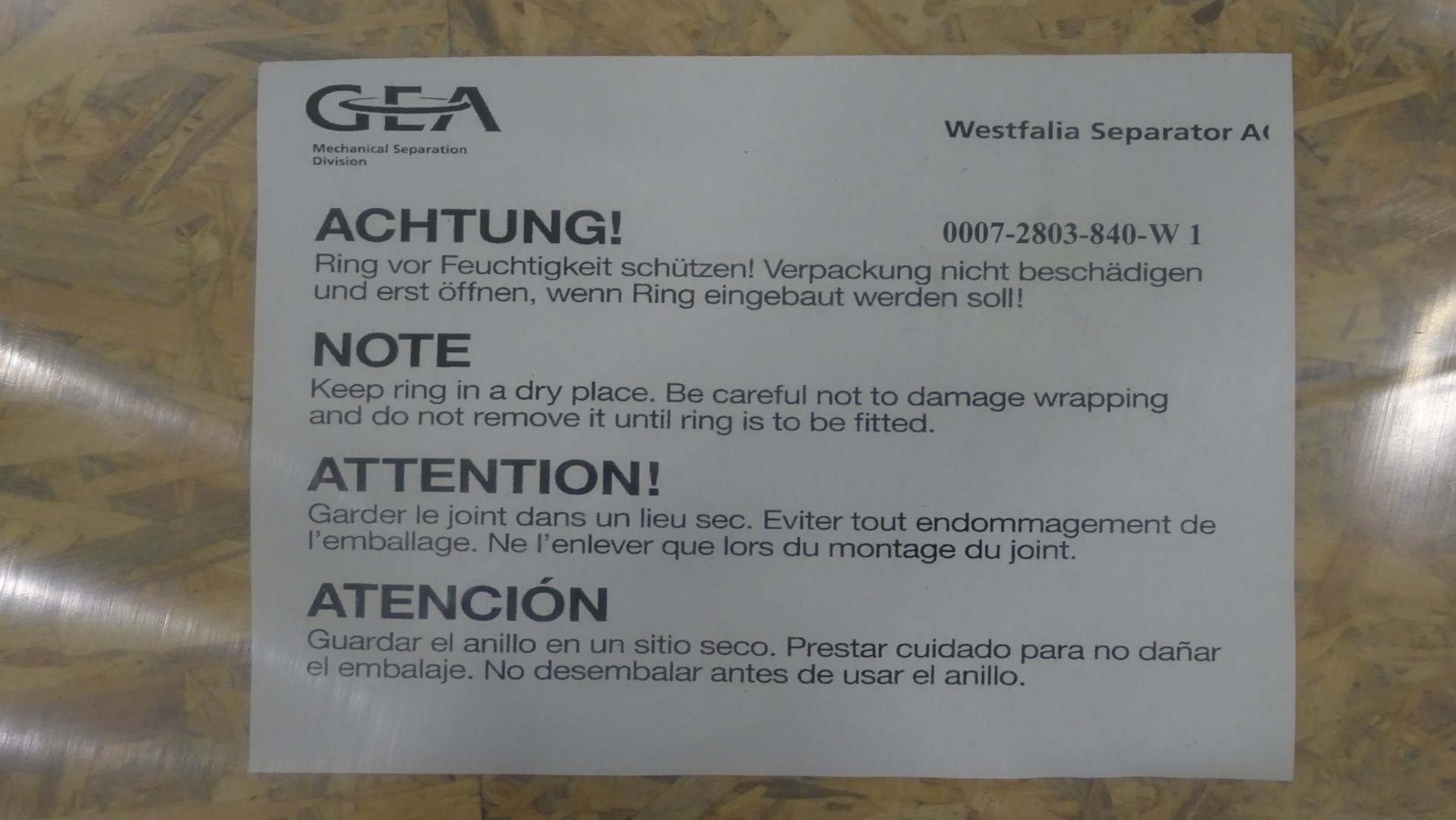 Used Separator Gaskets / Dichtring for GEA Westfalia separators (MSA 170 / MSB 200 / CNB 215 / CND 215)