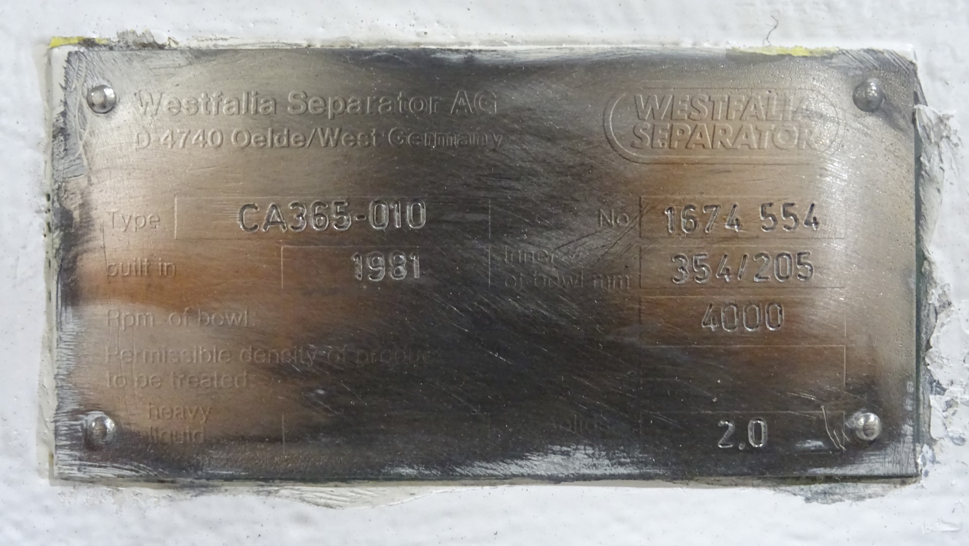 Used Fines Decanter GEA Westfalia CA 365-010