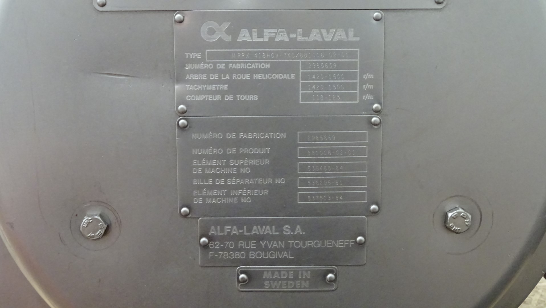 Used Cream Separator Alfa Laval MRPX 418 HGV-74C
