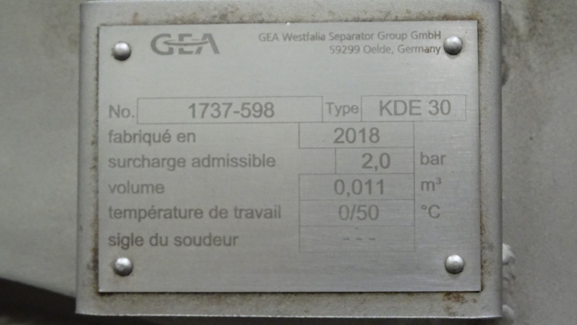 Used Year 2018 - Unused Nozzle Separator for Strained Yoghurt, Quark and Fresh Cheese GEA Westfalia KDE 30-02-076