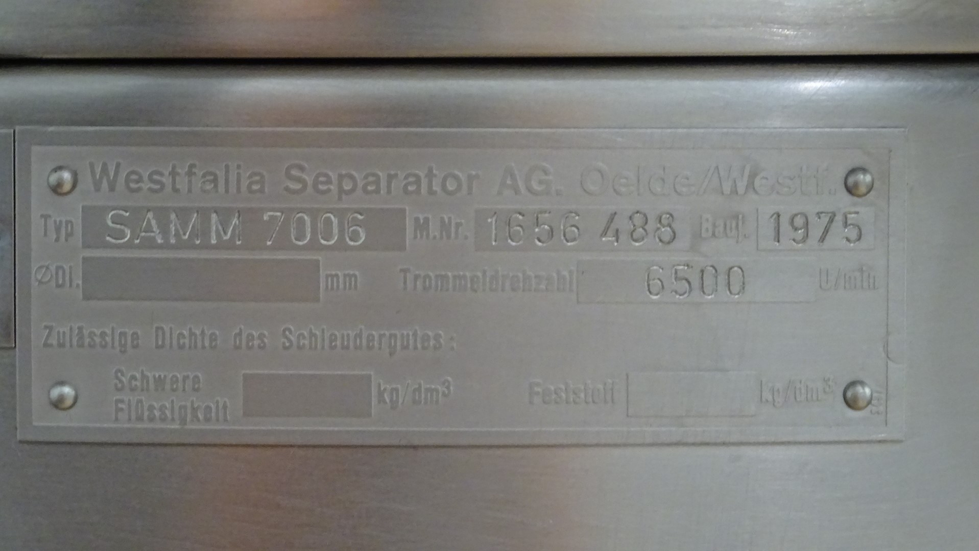 Used Cream Separator GEA Westfalia SAMM 7006