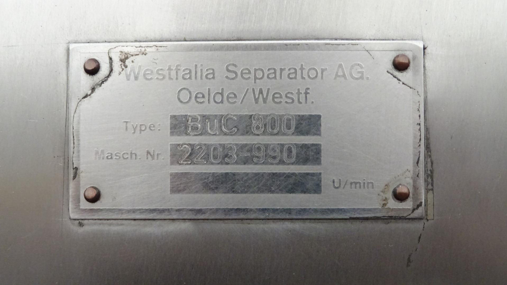 Used Continuous Butter Making Machine (CBM) Westfalia Separator AG BuC 800