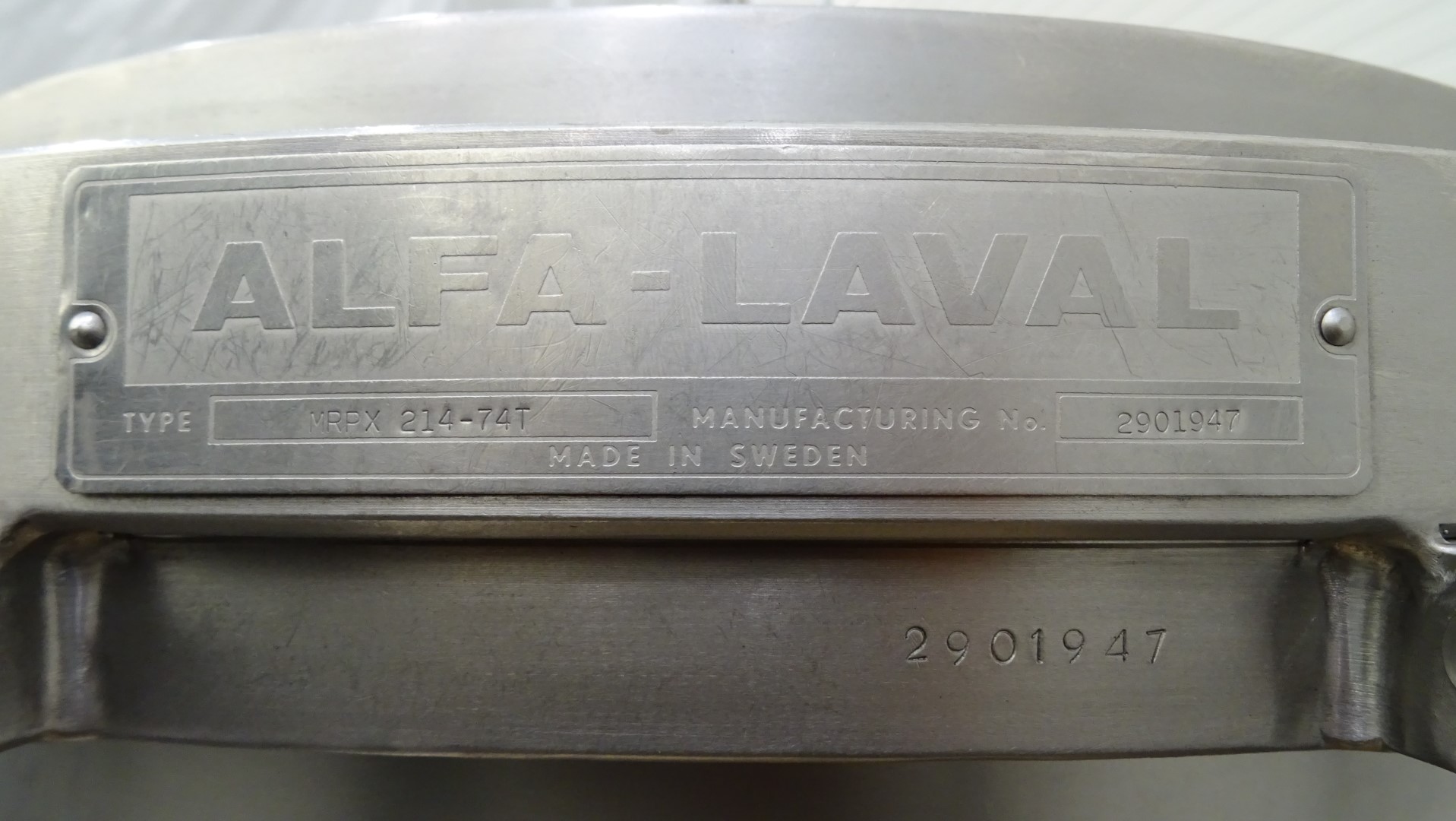 Used Incomplete Cream Separator Alfa Laval MRPX 214-74T with bowl and spare parts