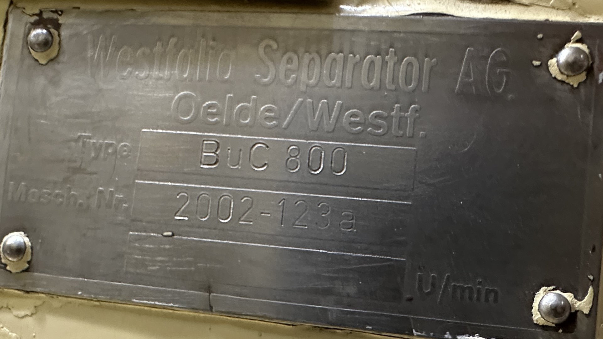 Used Continuous Butter Making Machine (CBM) Westfalia Separator AG BuC 800