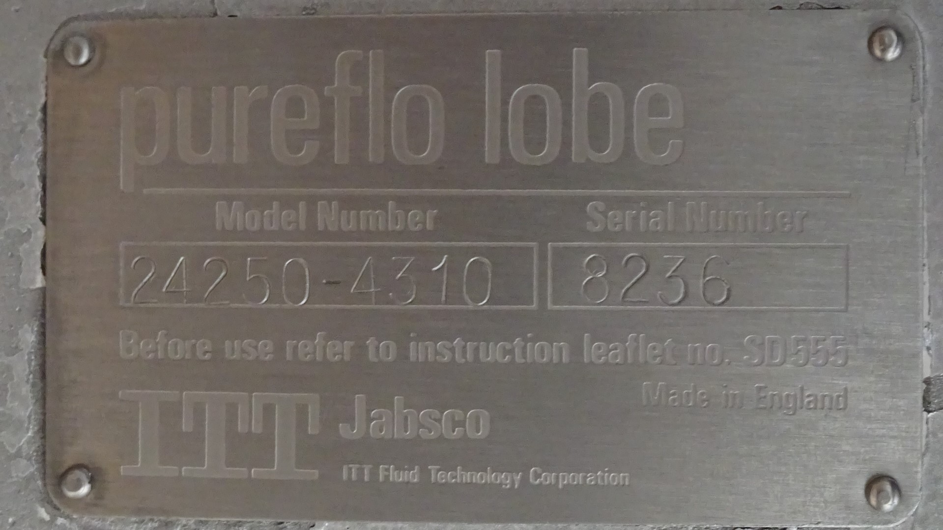 Used Rotary positive displacement pump / Lobe pump - ITT Jabsco Pureflo Lobe 24250-4310