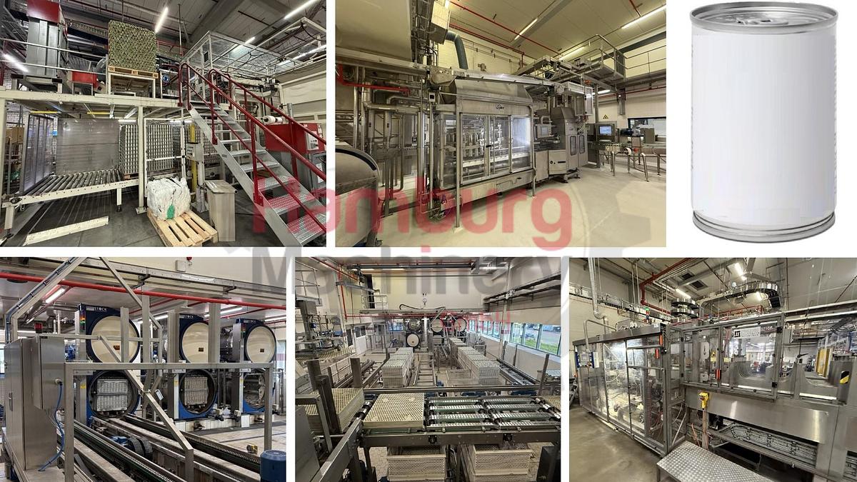 Used Complete can filling and closing line for liquids (nutrition) in 250 gram aluminium cans