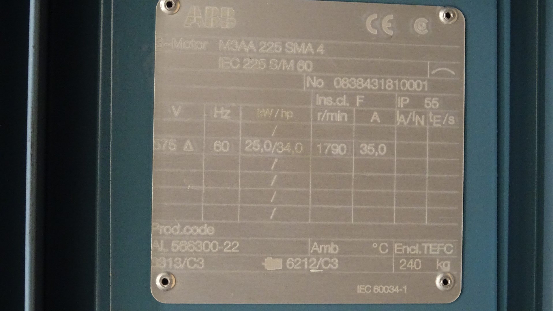 Used Motor - ABB - 25 kW - Alfa Laval / Tetra Pak