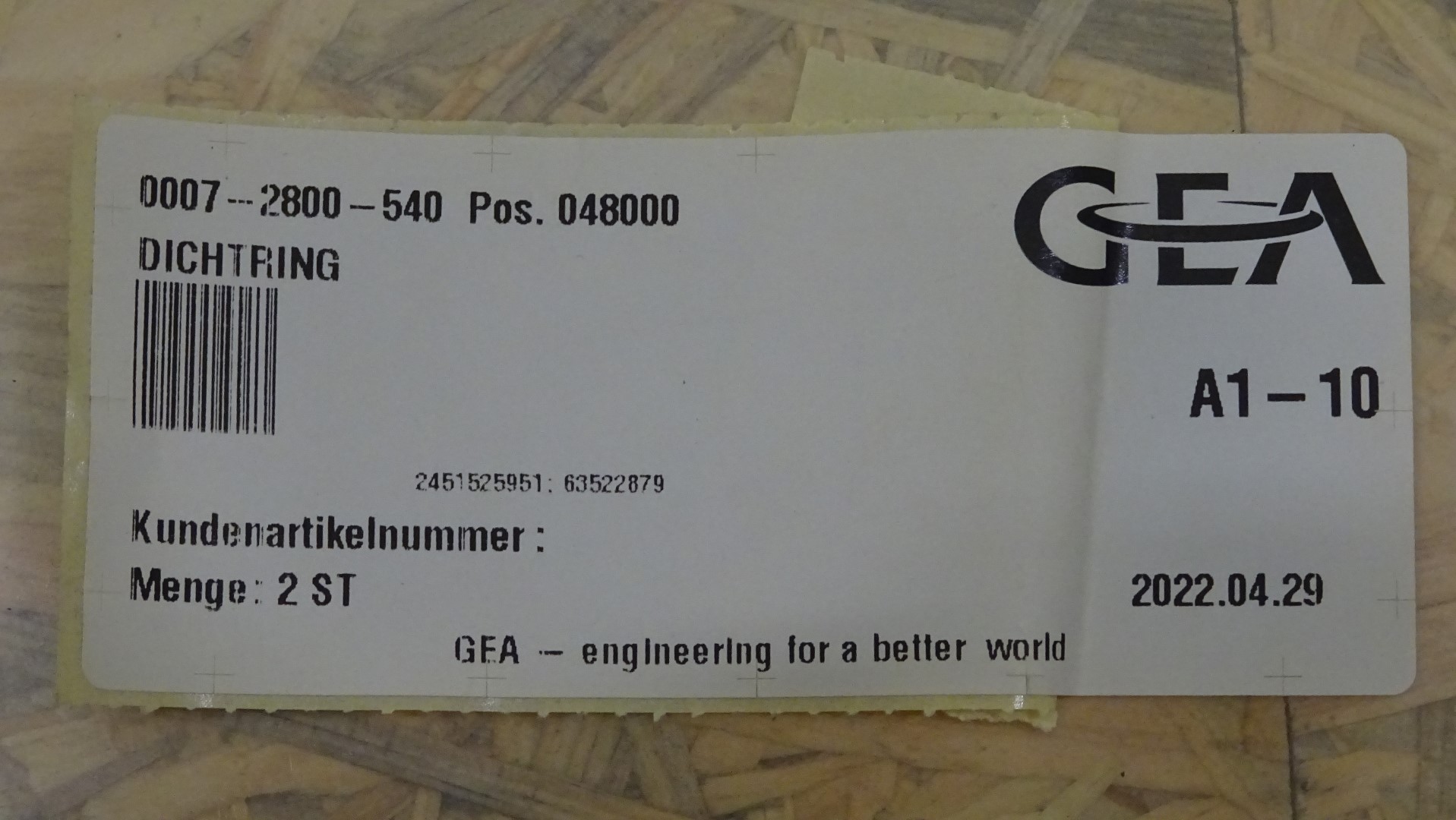 Used Separator Gaskets / Dichtring for GEA Westfalia separators (MSA 170 / MSB 200 / CNB 215 / CND 215)