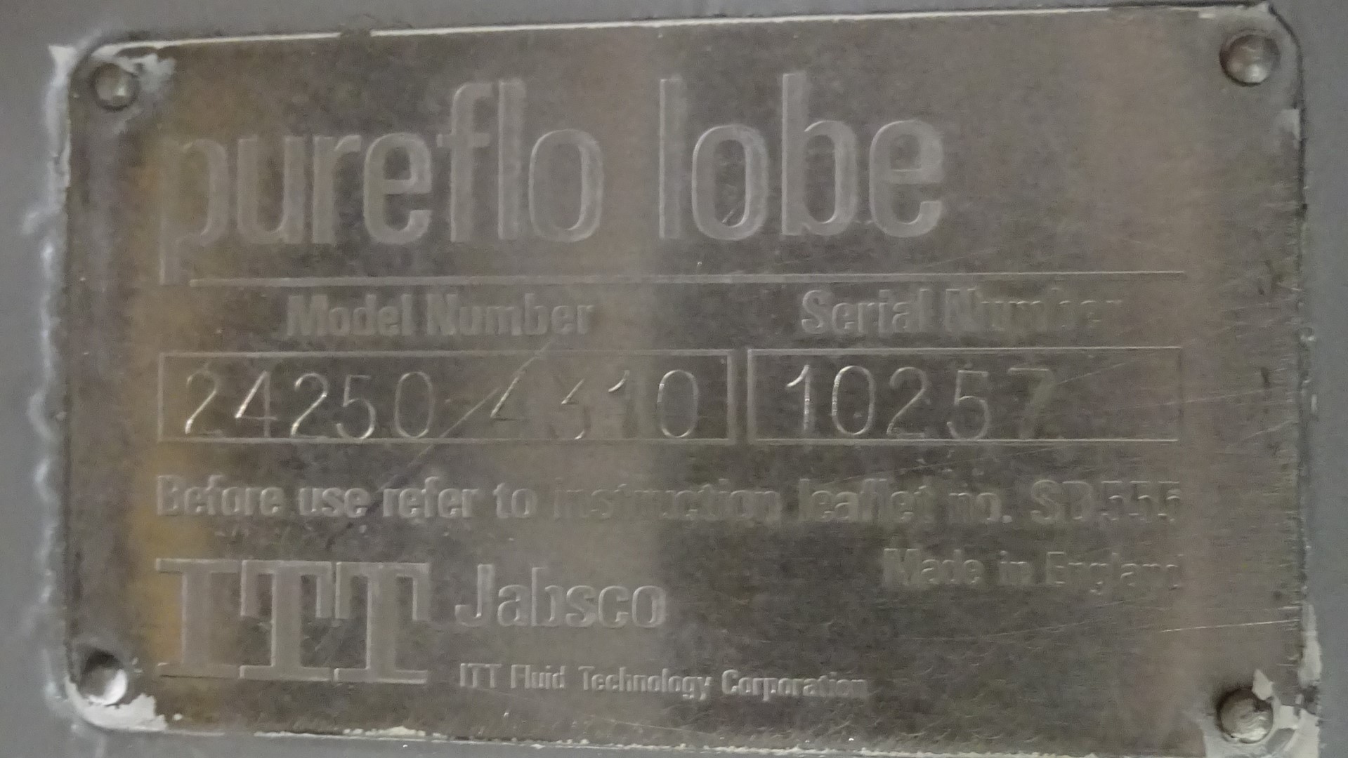 Used Rotary positive displacement pump / Lobe pump - ITT Jabsco Pureflo Lobe 24250-4310