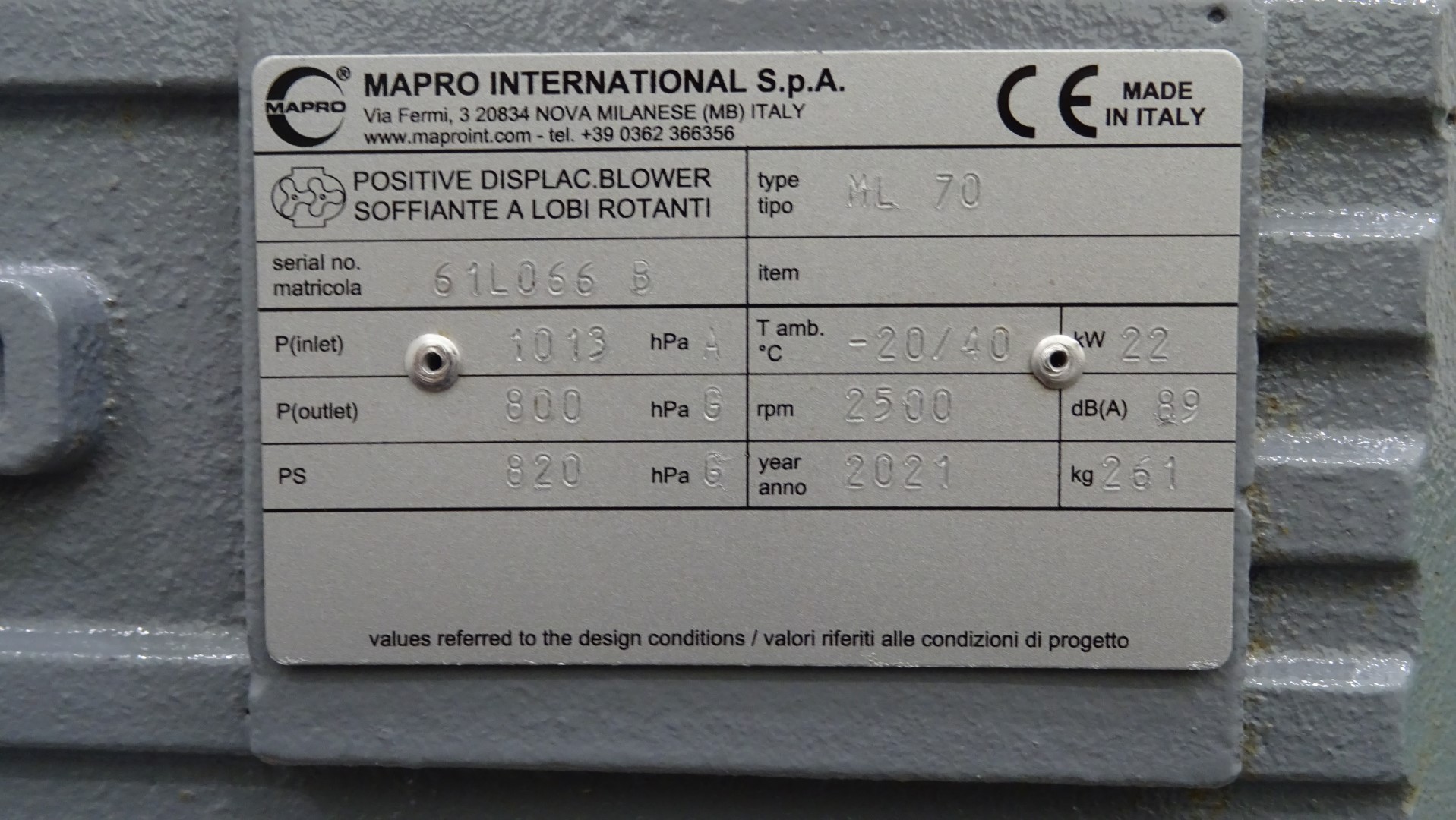 Used Positive displacement blower - Mapro ML 70