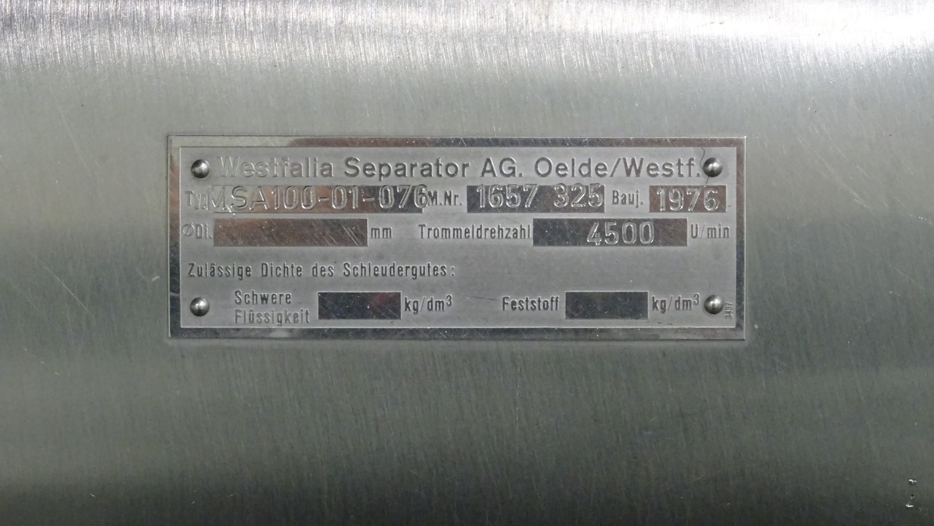 Used Cream Separator GEA Westfalia MSA 100-01-076