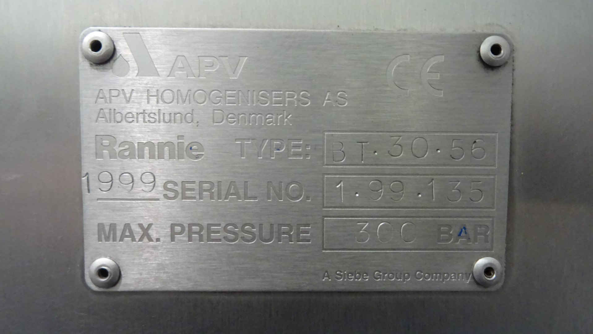 Used High Pressure Homogeniser Rannie BT.30.56