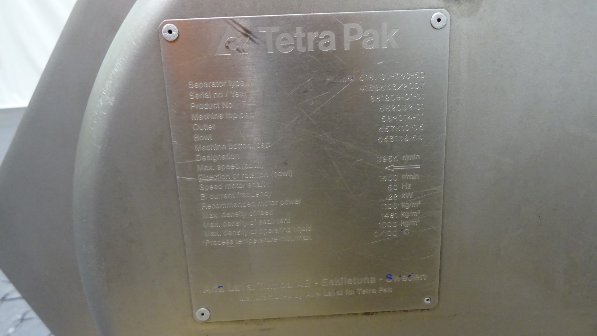 Used Cream Separator Tetra Pak HMRPX 518 HGV-74C-50