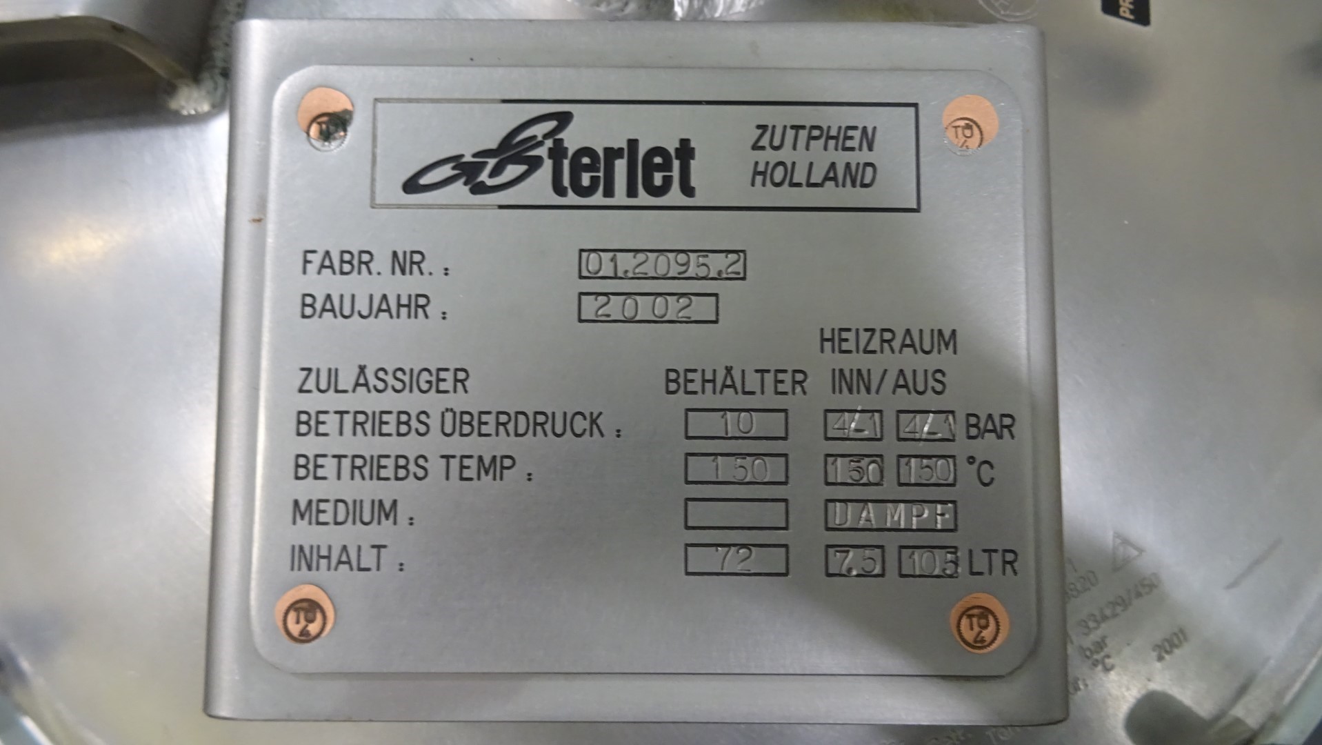 Used Scraped Surface Heat Exchanger (SSHE) - Terlet Terlotherm T1-4