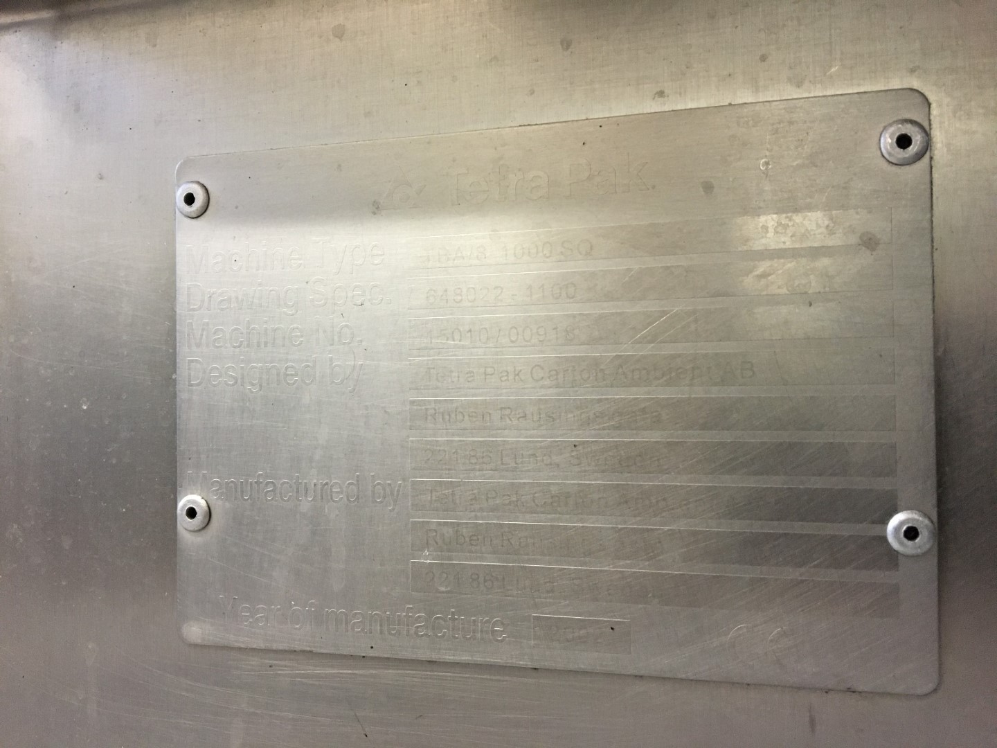 Used Aseptic carton filler Tetra Pak TBA/8 1000SQ 110V