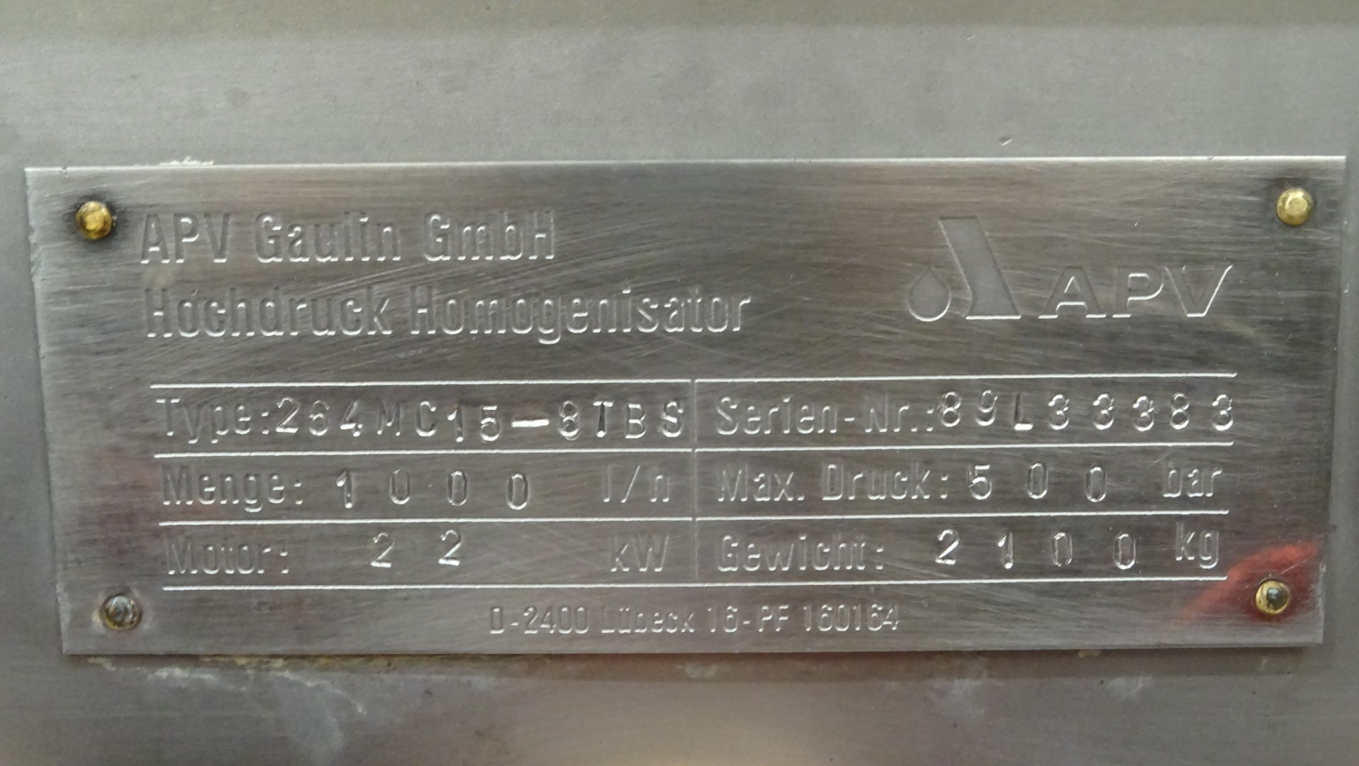 Used High Pressure Homogeniser APV Gaulin 264 MC 15-8TBS