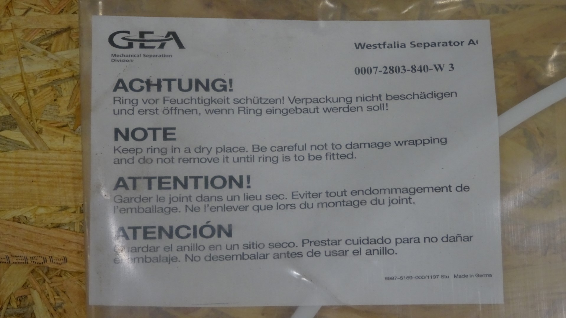 Used Separator Gaskets / Dichtring for GEA Westfalia separators (MSA 170 / MSB 200 / CNB 215 / CND 215)