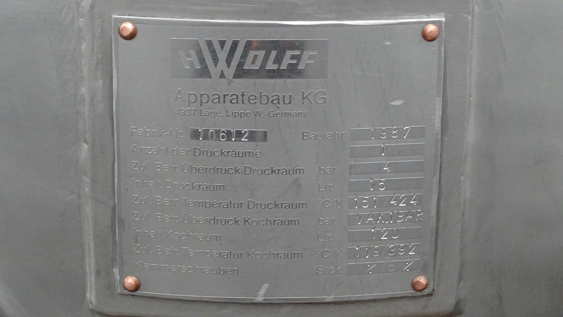 Used Universal Machine H. Wolff Apparatebau KG Turbitherm WUM-130