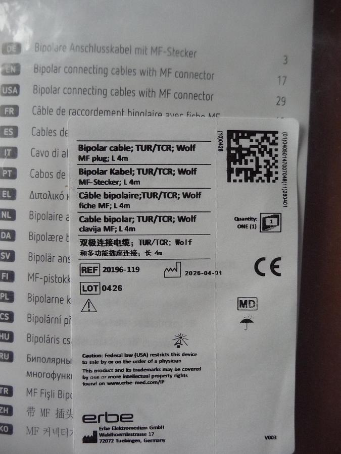 Erbe 20196-119 Bipolarkabel, TUR/TCR, Wolf MF Plug