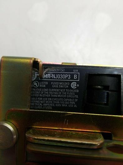 Used Allen-Bradley Safety Disconnect Switch 194R-NJ030P3 SerB , 194RF-NJ030* Ser A