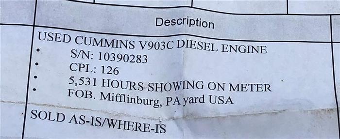 Used 0 Cummins V903C Diesel Engine