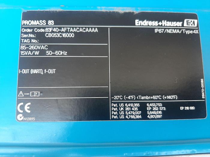 Used Meter, Flow, Endress Hauser, Promass F, 1-1/2", 316 S/st, B #S743319