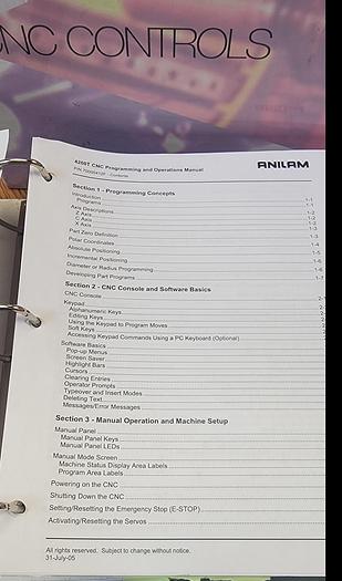 Used ANILAM 4200T CNC Control Programming & Operations Manual (B22)