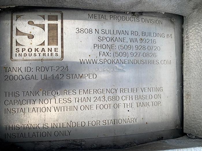 Used Tank, 2,000 Gallon, 316L Stainless Steel, UL 142, 5' X 14', Agitated #S743622