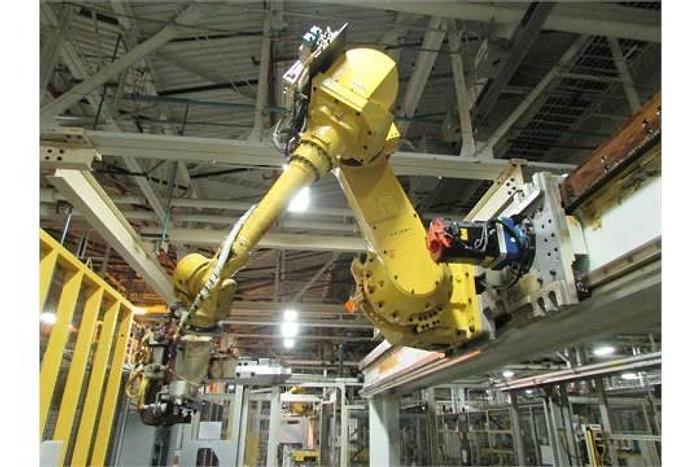 Used FANUC GANTRY ROBOT SYSTEM WITH M710iB/70T ROBOT 8' TALL X 10,200 MM TRAVEL RJ3iB CONTROLLER