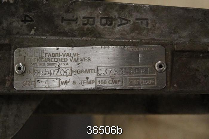 Used Fabri 4" Hand Operated Knife Gate Valve, C37S316FRI #36506