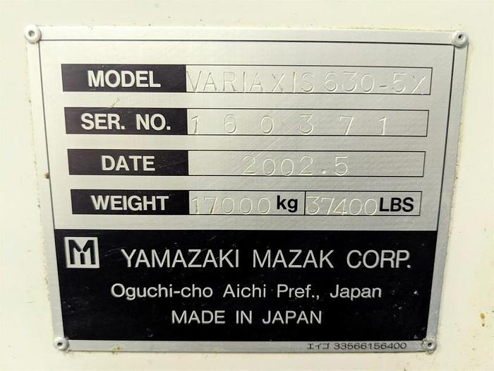 Used 2002 MAZAK VARIAXIS 630-5X