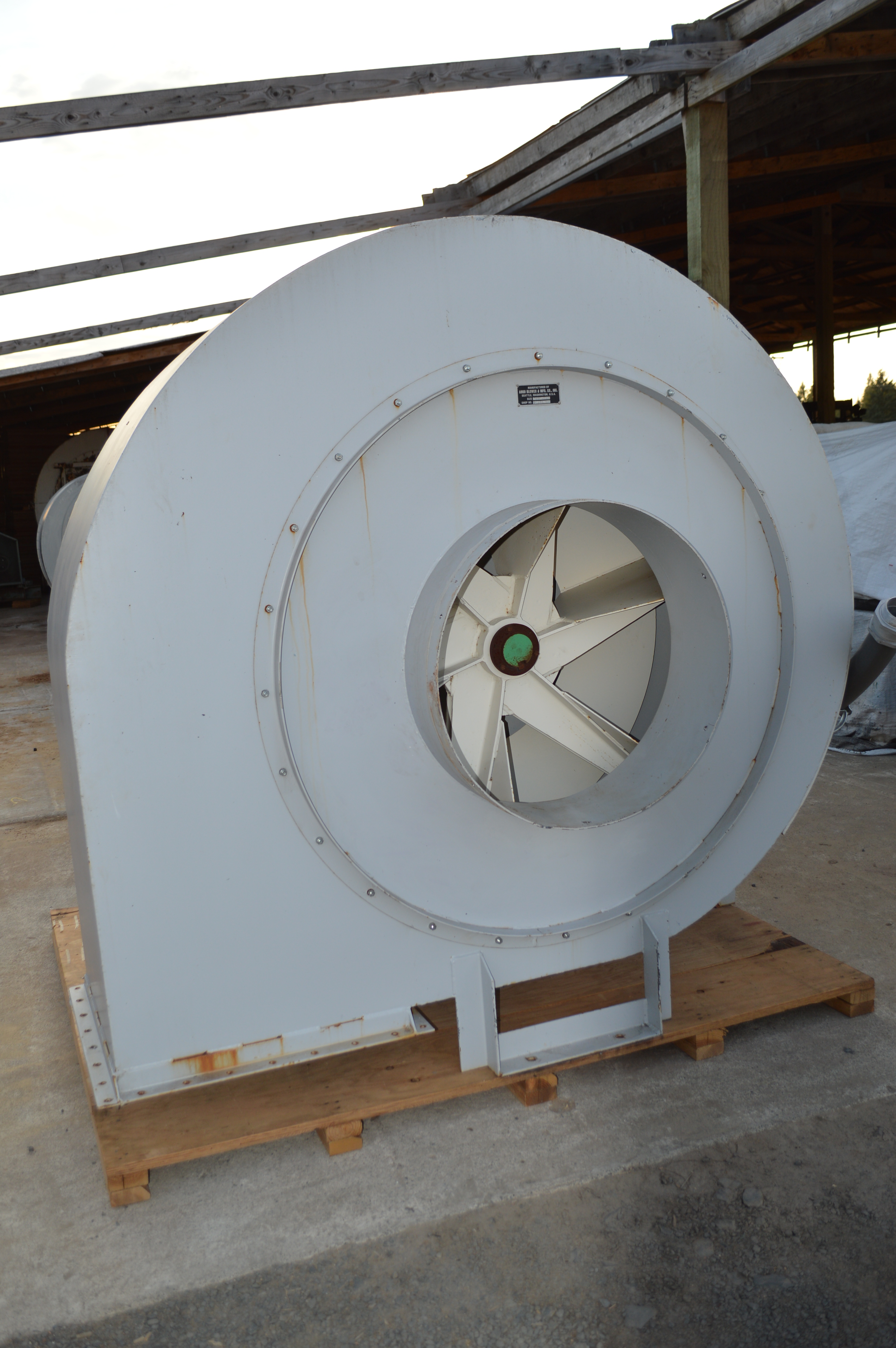 Used 75 HP Argo blower fan, 7CWDB, 75 HP fan down blast outlet